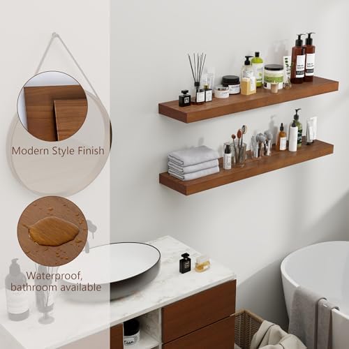 fuqing 36 Inch Floating Shelves 6.7'' Deep Dark Wood Wall Shelves Set of 2 - Image 6