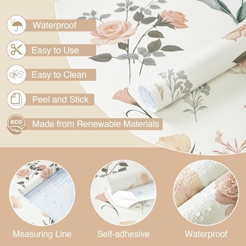 Safiyya Vintage Wallpaper Peel and Stick Floral Beige Contact Paper Roses - Image 6