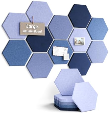 Fluxynara 12-Pack Hexagon Felt Bulletin Board Tiles, Denim Mist-1 by FLUXYNARA