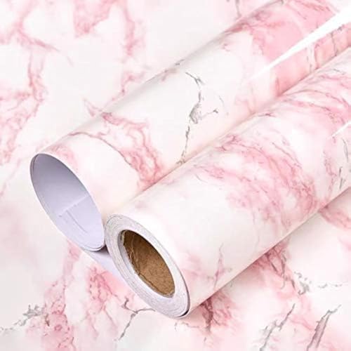tiltil Glossy White/Pink Marble Contact Paper Granite Wallpaper 15.8"×78.7" by TilTil