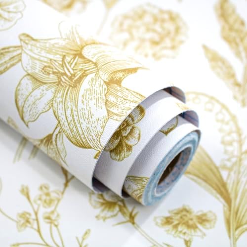 Floral Peel and Stick Wallpaper Gold Contact Paper 17in x 118in - Image 5