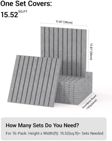 12 Pack Self-Adhesive Acoustic Wall Panels, 12 Inch-Moon Grey - Image 2