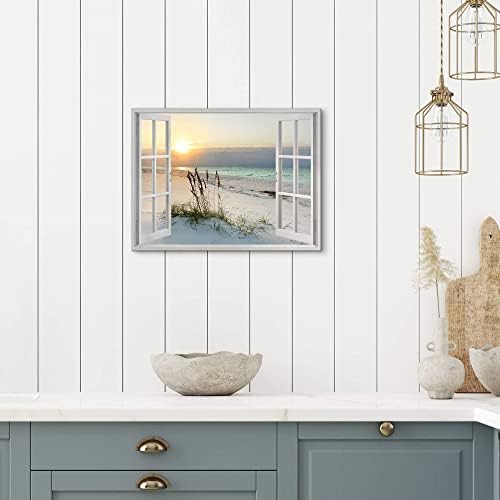 Sea Whisper Beach Window Canvas Wall art: tropical Sunrise Seascape Picture - Image 5