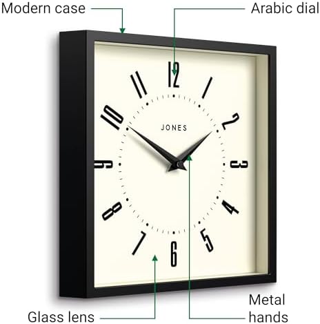 JONES CLOCKS® Box wall Clock | Retro Square Clock | 10" | Black | Easy to Read - Image 6