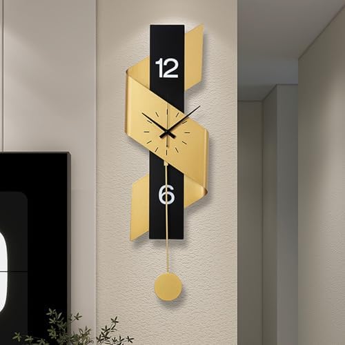 Large Modern Wall Clock with Pendulum, Silent Battery Operated Statement Clock by BULUXE