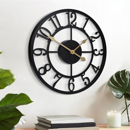 LEIKE Arabic Numeral Wall Clock 12IN Battery Operated Black, Silent Non Ticking by LEIKEWALLCLOCK