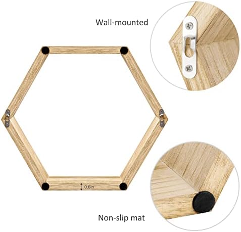Hexagon Floating Shelves Set of 6, Honeycomb Wall Shelf, Light Brown - Image 4