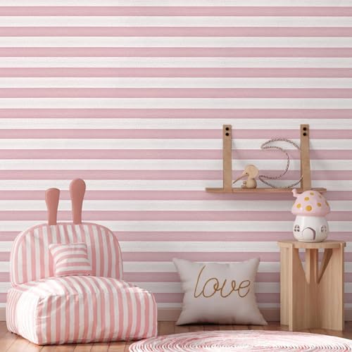 Pink Stripe Peel and Stick Wallpaper 15.7" x 118" Pink and White Self-Adhesive - Image 4