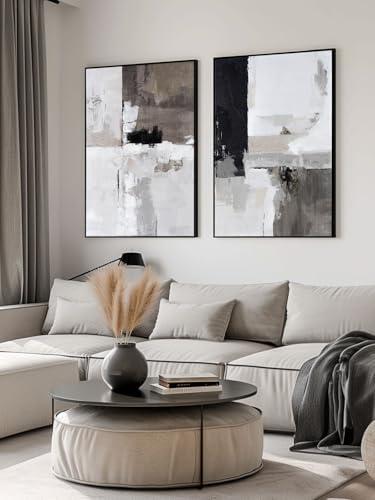 SAFERRYHOME Neutral Abstract Grey and Black Wall Art Set of 2 - Image 2