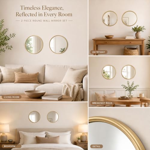 12"x12" Round Decorative Wall Mirror, 2 Pack Metal Framed Real Glass Mirror - Image 7