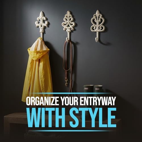 Comfify Rustic White Cast Iron Wall Hooks Set of 3 – Farmhouse Coat Hooks - Image 2