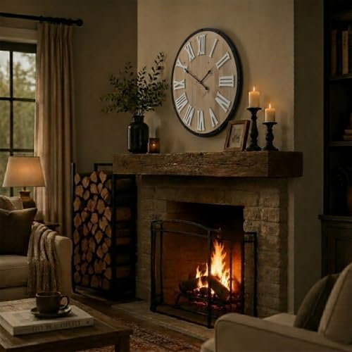 Oversized 30" Farmhouse Wall Clock, Rustic Wood Round Timepiece - Image 3