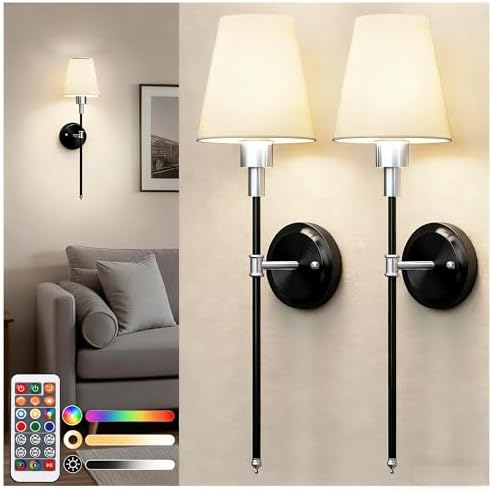 Battery Operated Wall Sconce: Set of 2 Wireless Wall Light 12000mAh by DORESshop