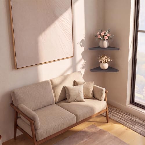 12" Gray Large Corner Floating Shelf Wall Mounted, Metal 2 Pcs - Image 2