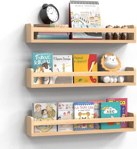 Floating Wall Nursery Book Shelves, 23.6 Inch, Natural Color by Smallfurnitureandhomedecor