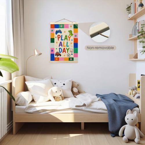 madalo Colorful Boys Play All Day Wall Art Poster Hanger Frame, Cute Cartoon - Image 3
