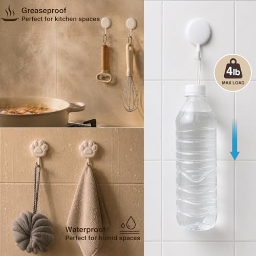 White Self Adhesive Wall Hooks, Paw and Oval Mixed Design, No Damage 4Pack - Image 5