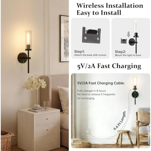Shenmoyl Battery Operated Wall Sconces Set of 2, Dimmable Wall Lights - Image 6