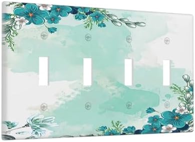 Light Switch Covers Blue Green Flowers Light Green Watercolor Patterns Quad - Image 2