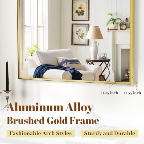 VooBang Wide Arched Wall Mirror, 31 x 32 inch Arch Bathroom Mirror Gold - Image 5