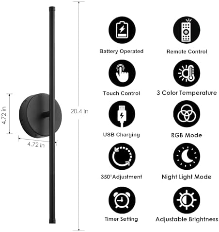 KARTOOSH Battery Operated Wall Sconces Set of Two Wireless Wall Lights - Image 5