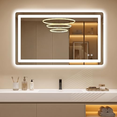 LED Bathroom Mirror with Lights, 24 x 40 Lighted Vanity Wall Mirror by AMOISE