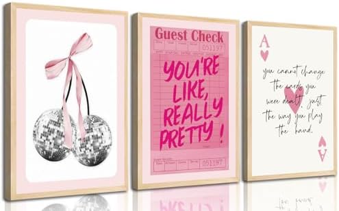 3Pcs Trendy Pink Preppy Wall Art Cute Girly Coquette Disco Cherry Pictures Wall by Zuowclli