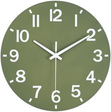 HZDHCLH Wall Clock 10 Inch Silent Non Ticking Wood Battery Operated Green by HZDHCLH