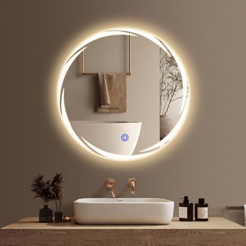 Bathroom Smart Mirrors with Three Color LED Lights, 20”x20 Bath Round Mirror by Aurogskytractorattachments