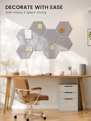 Fluxynara 8-Pack Hexagon Felt Bulletin Board Tiles, Soft Gray-1 - Image 6
