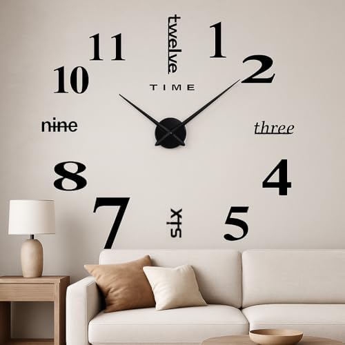 Large Black 3D Frameless Wall Clock Stickers DIY Wall Decoration by CoZroom