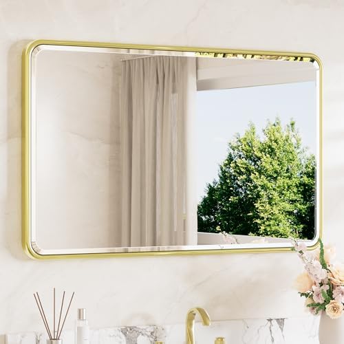 TETOTE Brushed Gold Mirrors for Wall 40 x 24 Beveled Edge Tempered Glass by TETOTE