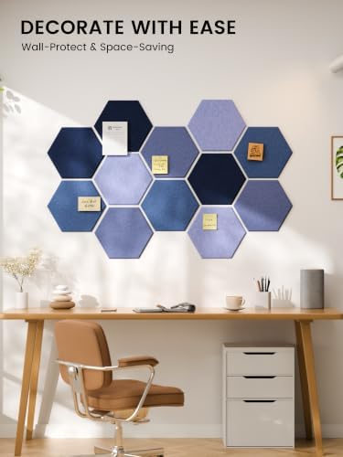 Fluxynara 12-Pack Hexagon Felt Bulletin Board Tiles, Denim Mist-1 - Image 6