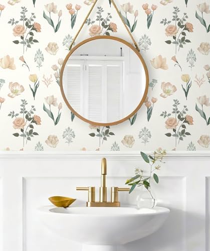 Safiyya Vintage Wallpaper Peel and Stick Floral Beige Contact Paper Roses - Image 6