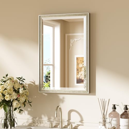 Keonjinn 16" x 24" Brushed Nickel Framed Mirror, Aluminum Alloy, Decorative by Keonjinn
