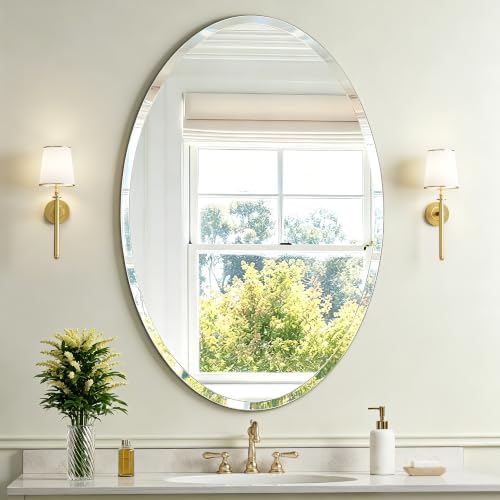36" x 24" Silver Beveled Edge Frameless Oval Wall Mirror - Image 7