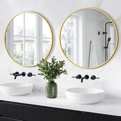 FGU Round Bathroom Mirror for Over Sink 2 Pack 26" Gold Circle Wall Mirror - Image 6