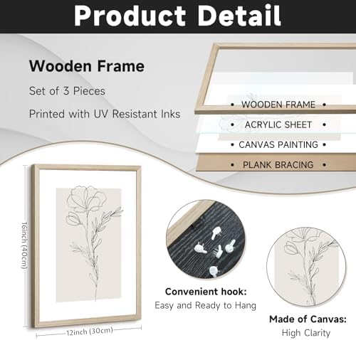 Neutral Botanical Prints Wall Art Flower Minimalist Canvas Wall Decor Vintage - Image 2