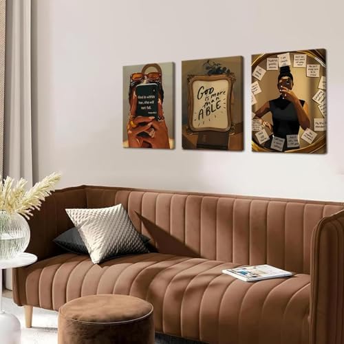 Framed Black Girl Wall Art Set of 3, Fashion Inspirational Black Woman Wall - Image 2