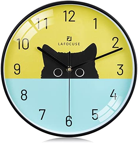 Lafocuse Black Cat Clock for Kids, Cat Wall Clocks Battery Operated 12 Inch by VisiteLafocuse