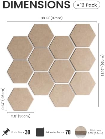 Fluxynara 12-Pack Hexagon Felt Bulletin Board Tiles - Image 2