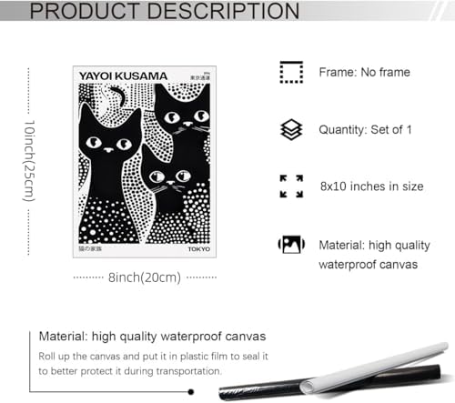 rumlud Cute Black Cat Poster Japanese Yayoi Kusama Wall Art Trendy Animal - Image 2
