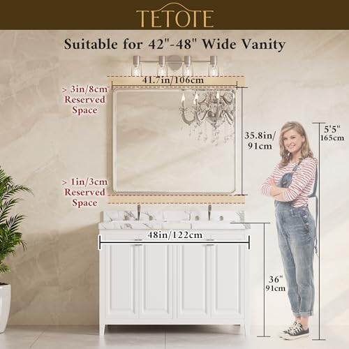 TETOTE Brushed Nickel Mirrors for Over Sink 42 x 36 Beveled Edge Tempered Glass - Image 2