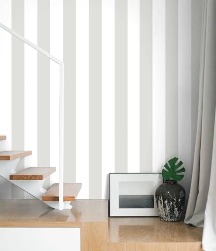 Guvana 17.7"x118" Grey and White Wallpaper Striped Peel and Stick Wallpaper by Guvana