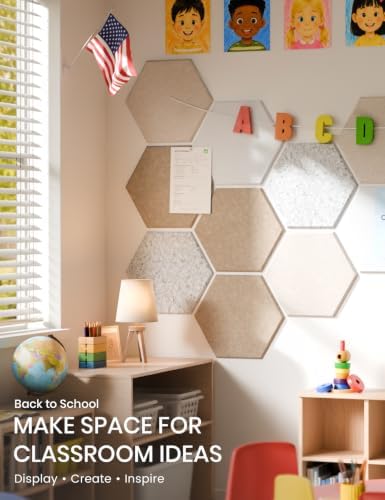 Fluxynara 12-Pack Hexagon Felt Bulletin Board Tiles, Stone Beige - Image 5