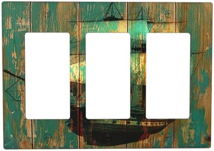 Light Switch Covers Rustic Green Wood Grain Sailboat 3 Gang Rocker Electrical by Lightswitchcovers