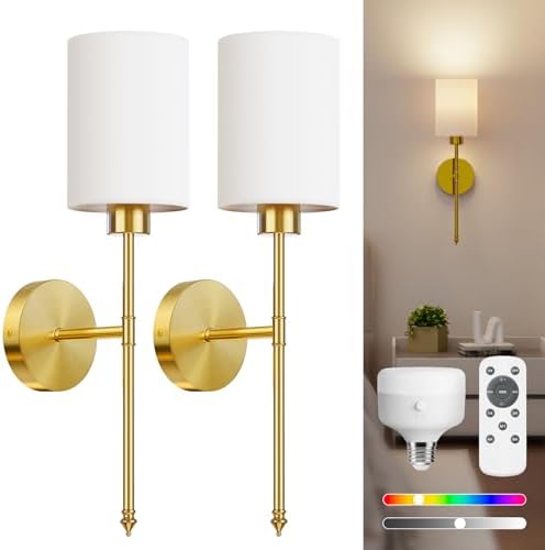 NIORSUN 20.67 inch Battery Operated Wall Sconce Set of 2, 9 Colors Wireless by NIORSUN