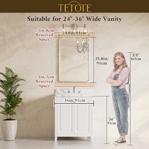 TETOTE Black Bathroom Mirror for Over Sink 24 x 36 Beveled Edge Tempered Glass - Image 2