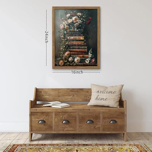 Vintage Framed Wall Art Flowers Books Canvas Prints, Dark Academia Wildflowers - Image 3