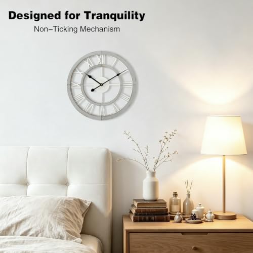 16 Inch Rustic Wall Clock Silent Non-Ticking Wooden Wall Clocks - Image 5